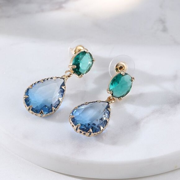 Gemstone Drop Earrings Blue Gree Fashion - Picture 4 of 5